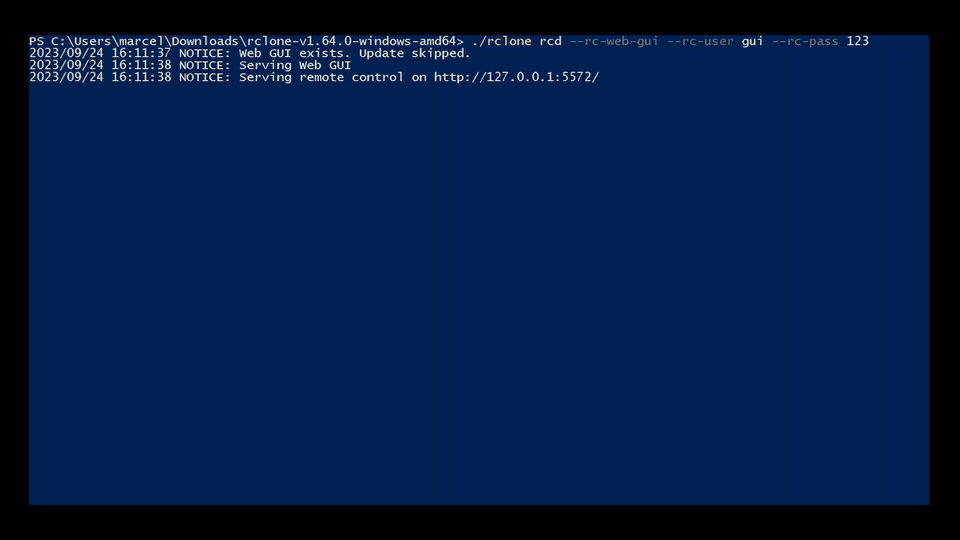 Kurzer WEBGUI Rundgang rclone_pcloud